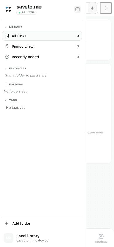 The real mobile saveto.me interface with smart search and bottom navigation